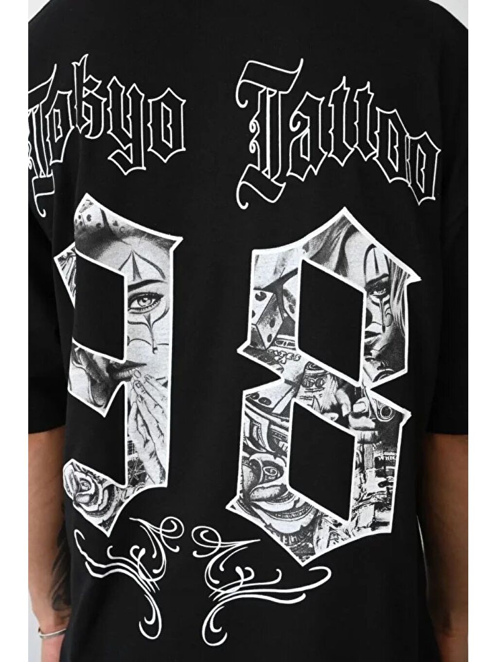 Unisex Baskılı Oversize T-Shirt - Siyah-3