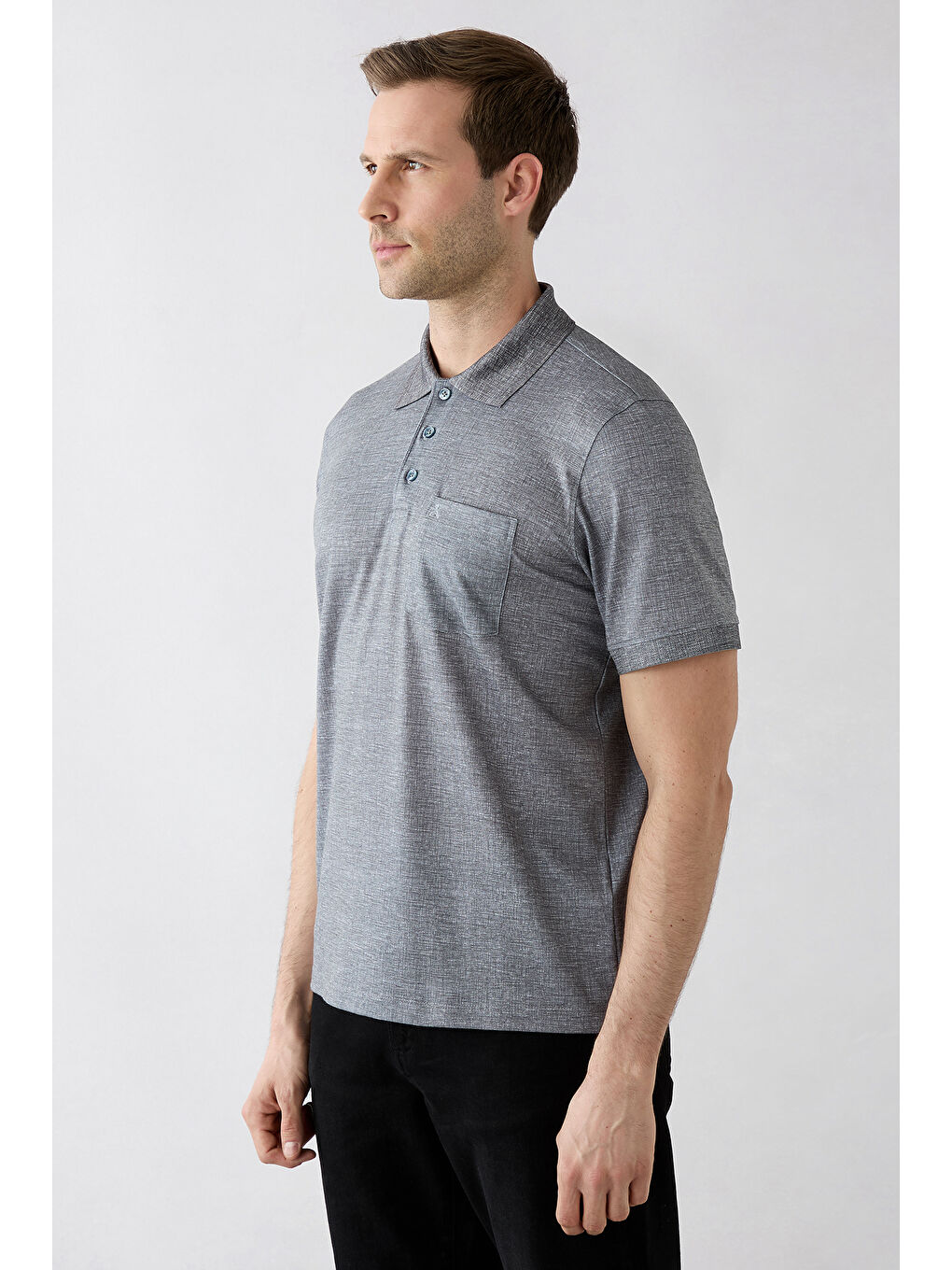 Siyah Regular Fit Desenli Nakışlı Cepli Düğmeli Polo Yaka Tişört-2