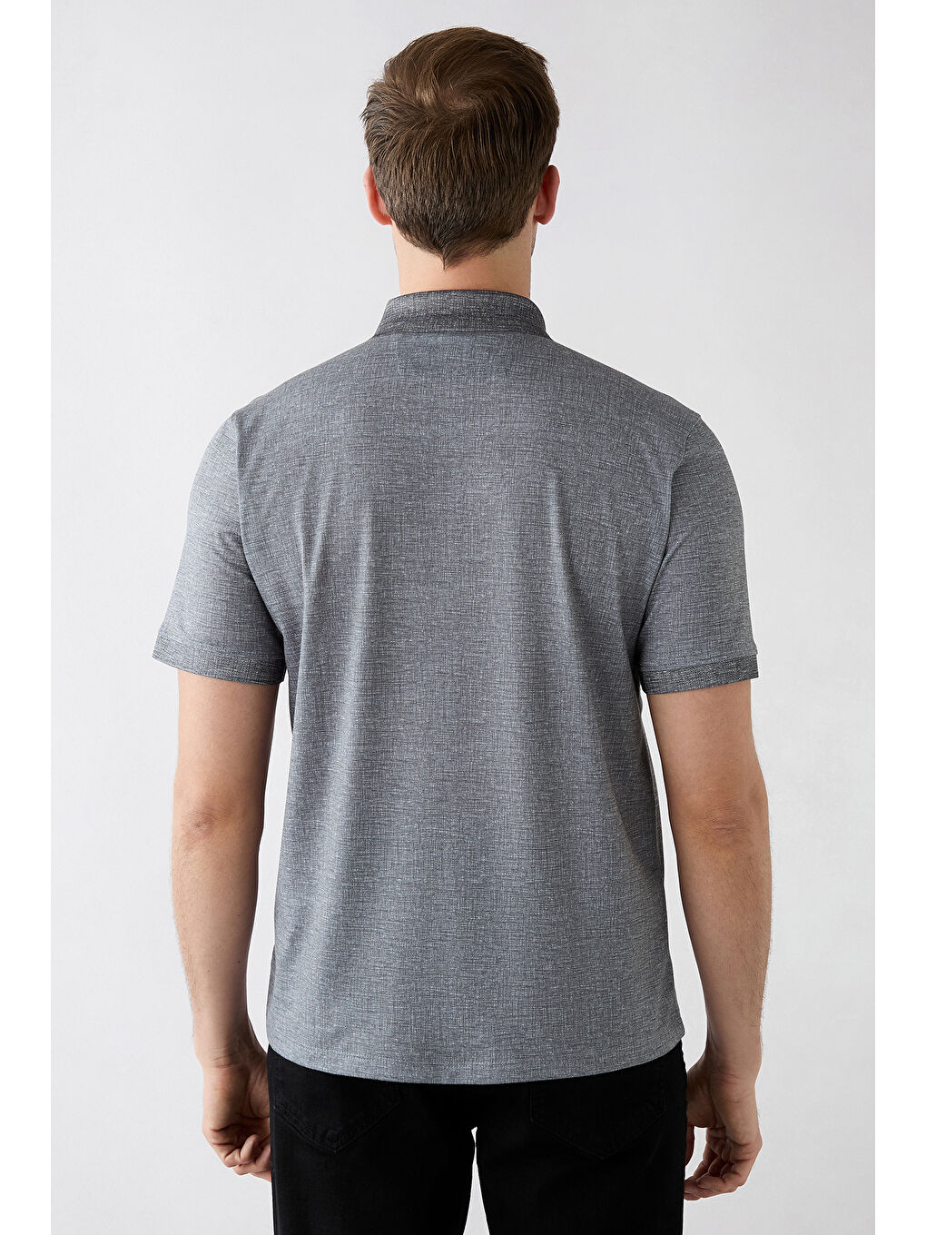 Siyah Regular Fit Desenli Nakışlı Cepli Düğmeli Polo Yaka Tişört-4