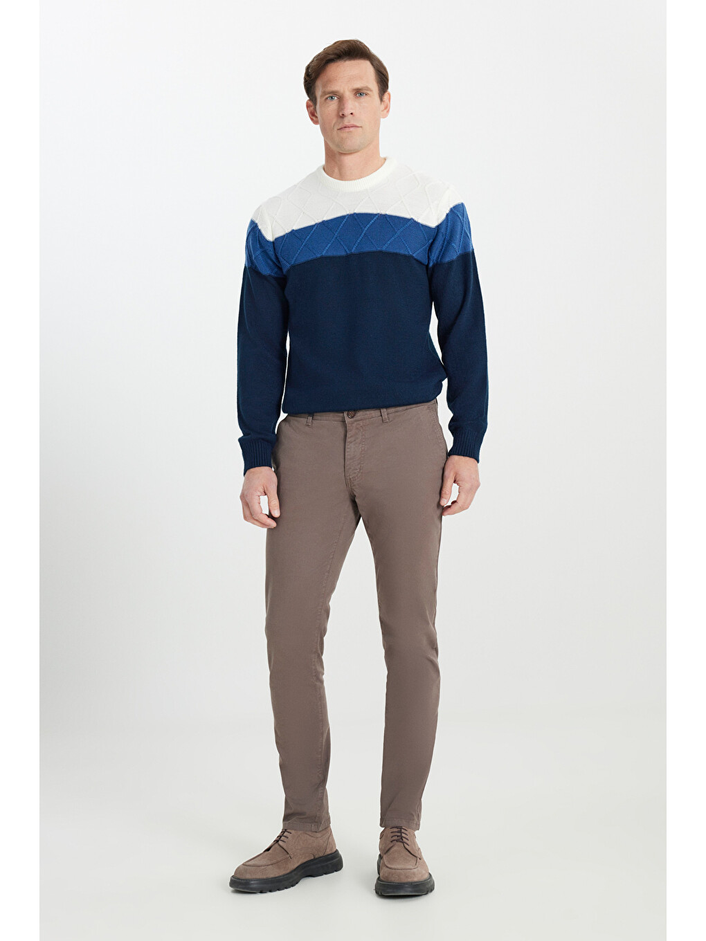 Bej Erkek Vizon Pamuklu Slim Fit Dar Kesim Yan Cepli Esnek Pantolon-1