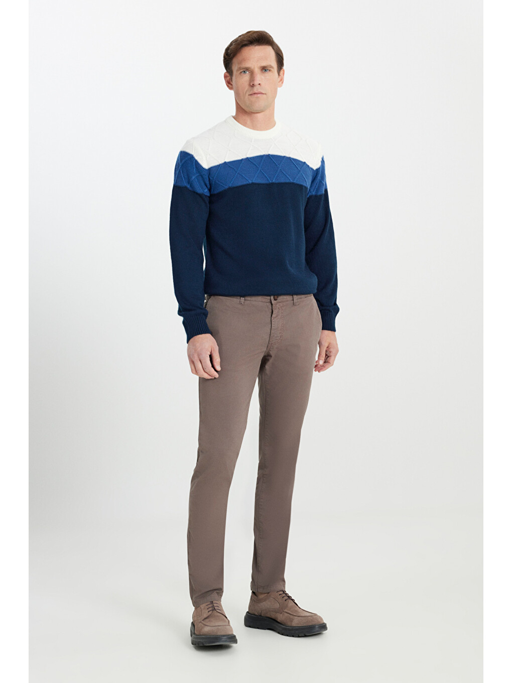 Bej Erkek Vizon Pamuklu Slim Fit Dar Kesim Yan Cepli Esnek Pantolon-2