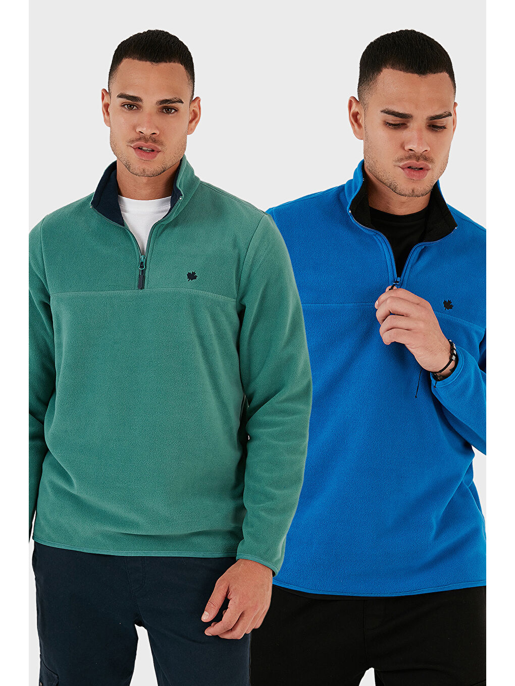 Yeşil Slim Fit Anti-Pilling Tüylenme Yapmayan Şardonlu Soğuk Geçirmez 2'li Paket Polar 5906001S2