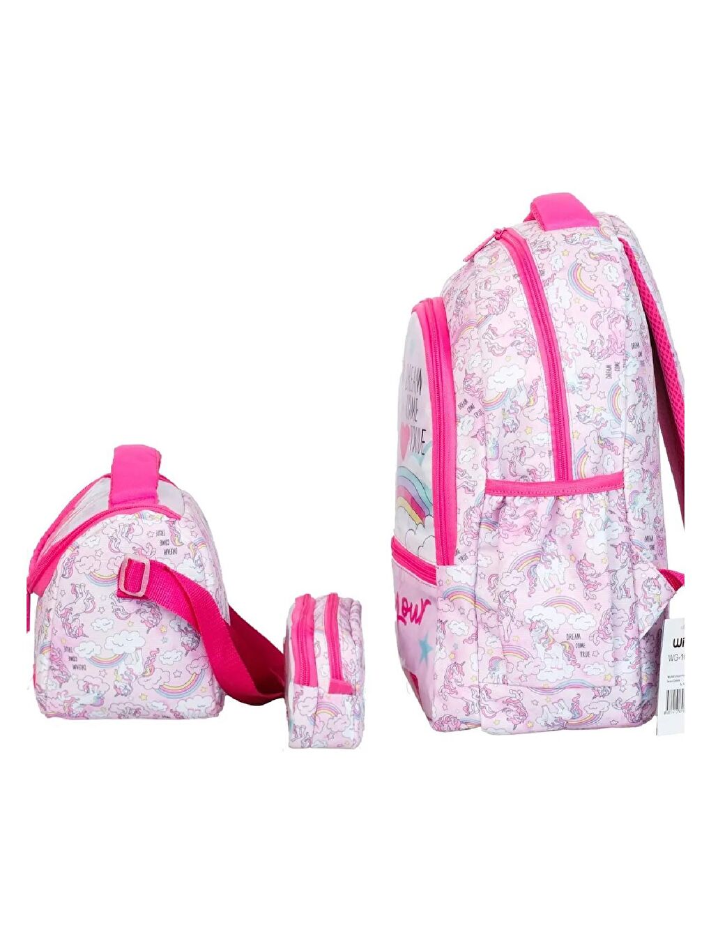 3 Bölmeli  Çanta Seti Pembe(Okul Çantası+Termoslu Beslenme Çantası+Kalemlik)-1