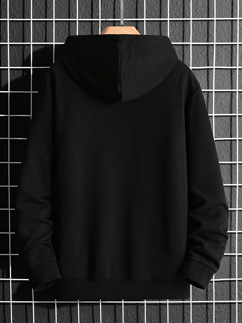 Erkek Siyah 7 Baskılı Sweatshirt Uzun Kollu Hoodie-1