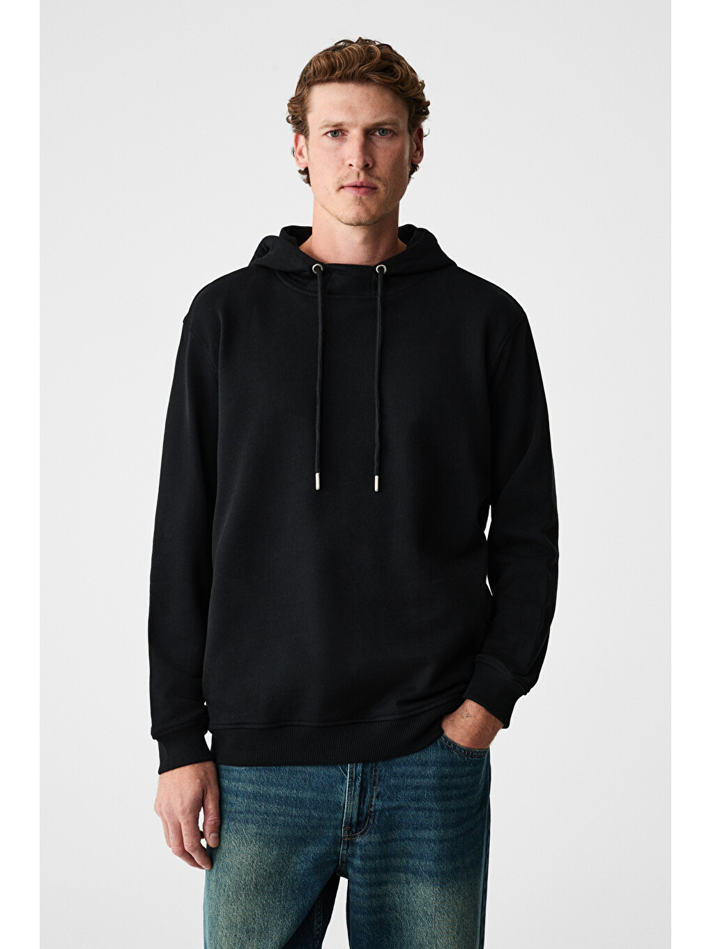 Alessıo Erkek %100 Pamuk Kapüşonlu Kordon Detaylı Oversize Fit Siyah Sweatshirt