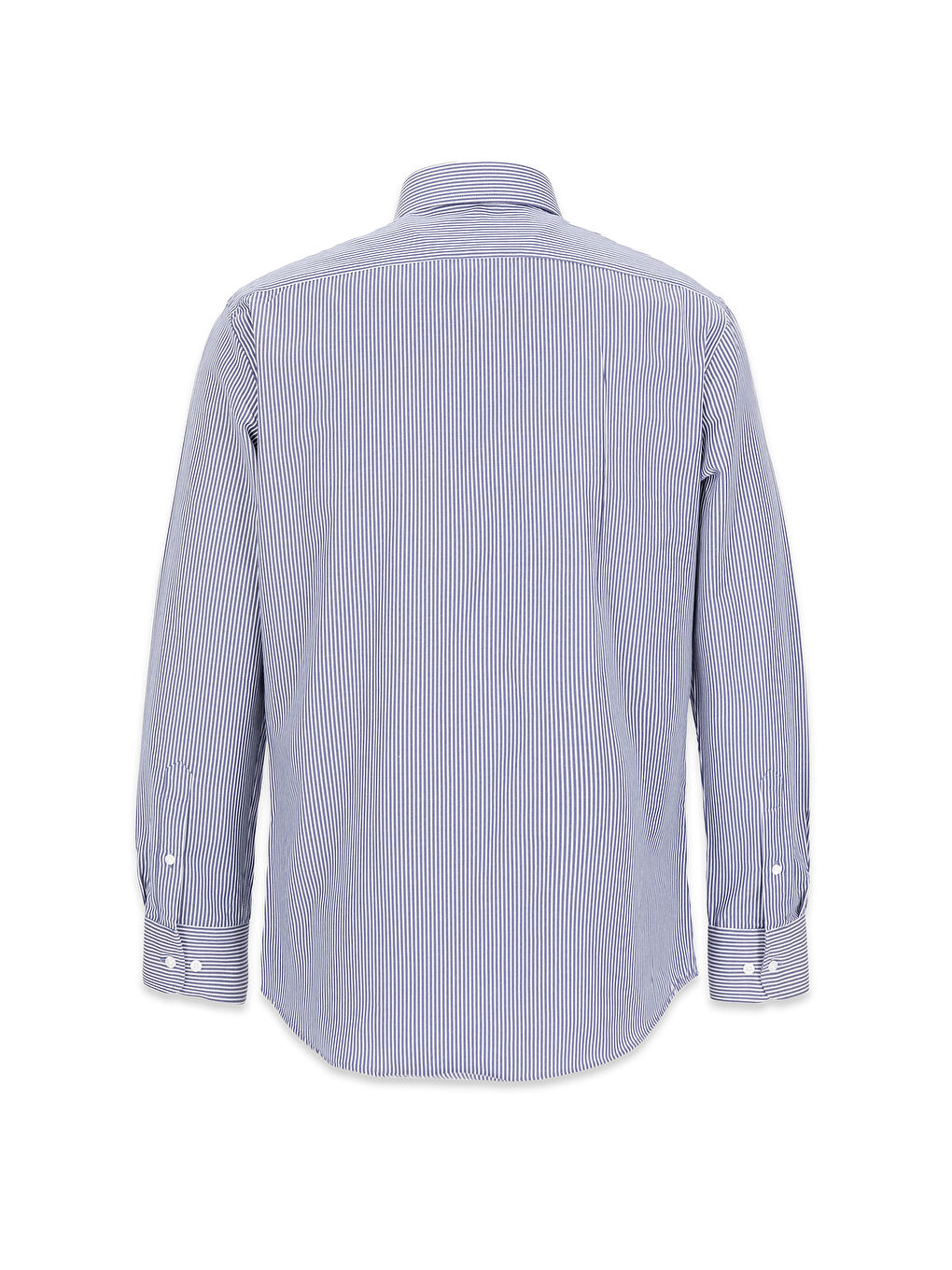 Lacivert Uzun Kol Slim Fit Çizgili Klasik Yaka Pamuklu Kolay Ütülenebilir Gömlek-1