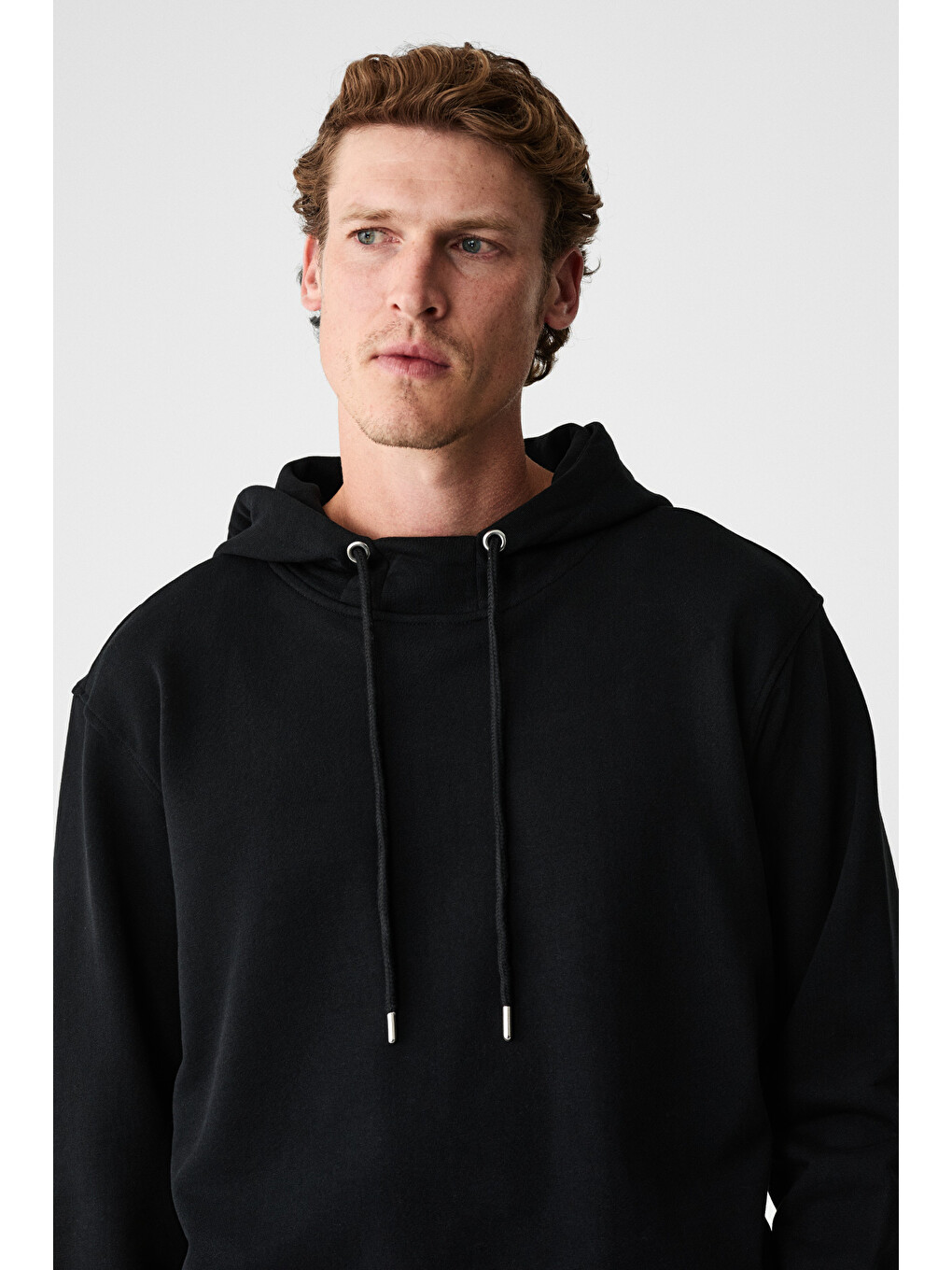 Alessıo Erkek %100 Pamuk Kapüşonlu Kordon Detaylı Oversize Fit Siyah Sweatshirt-1