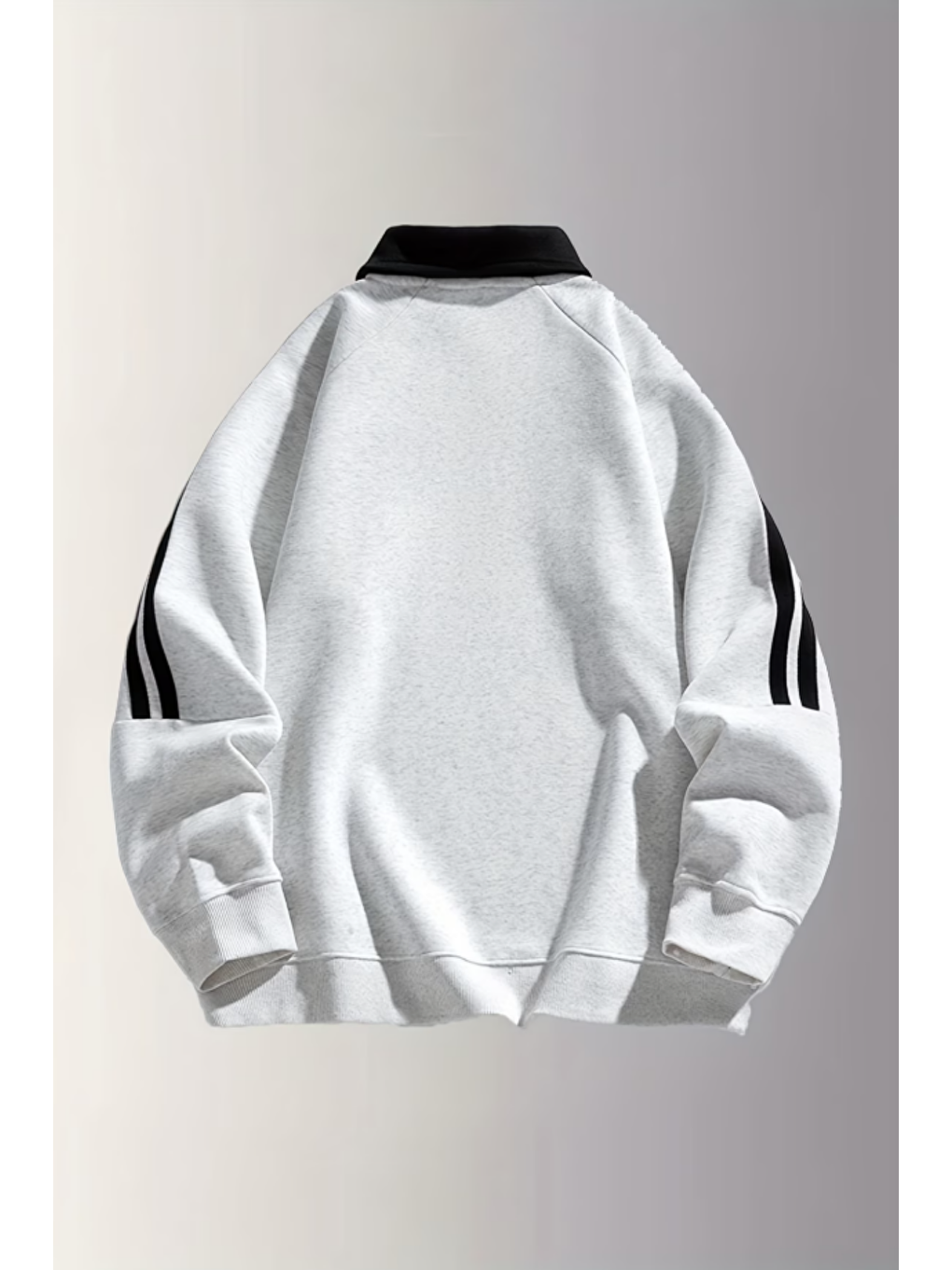 Erkek Gri Oversize Polo Yaka Sweatshirt Şerit Detaylı Uzun Kollu Spor Casual Basic-1