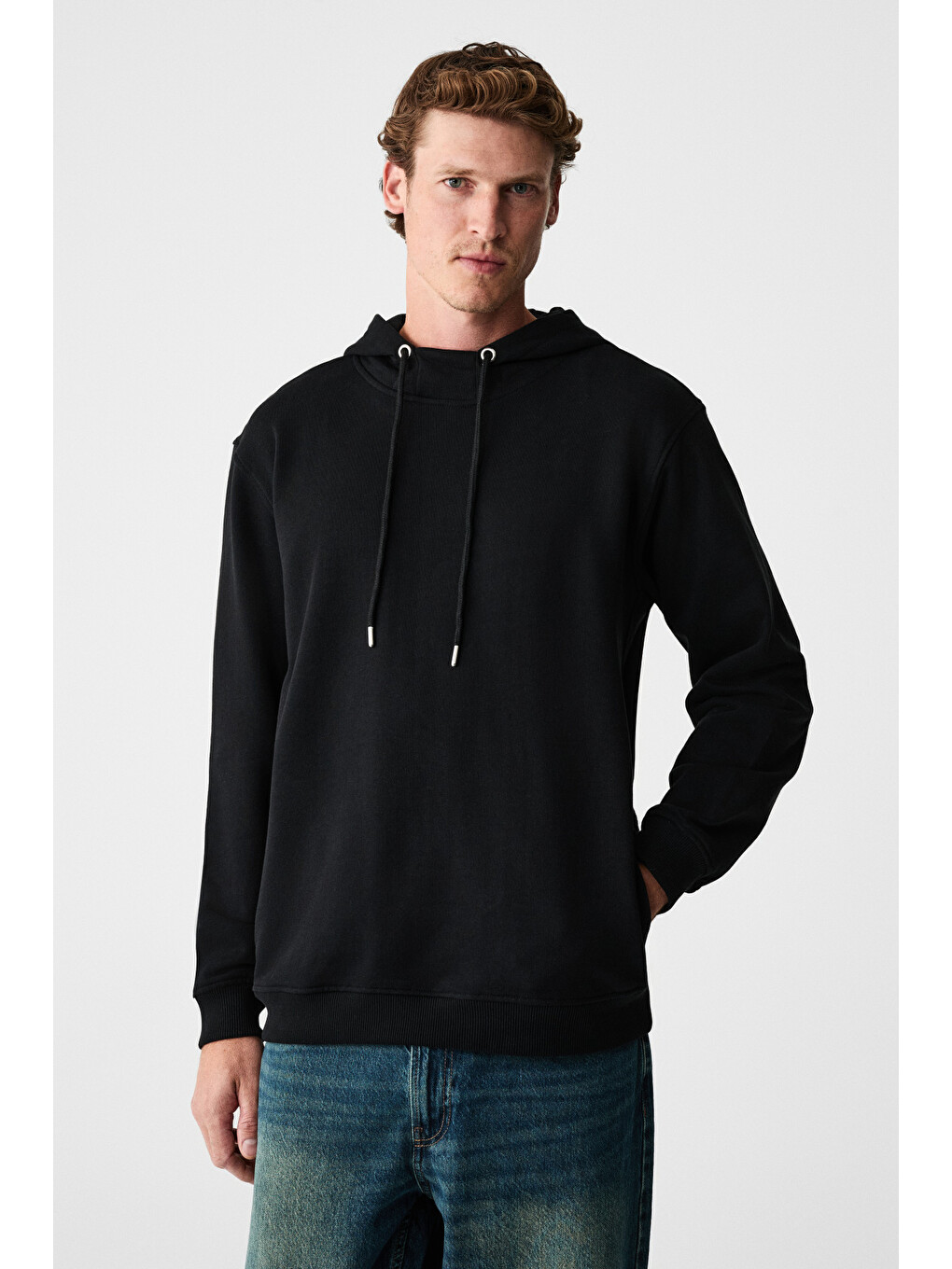 Alessıo Erkek %100 Pamuk Kapüşonlu Kordon Detaylı Oversize Fit Siyah Sweatshirt-3