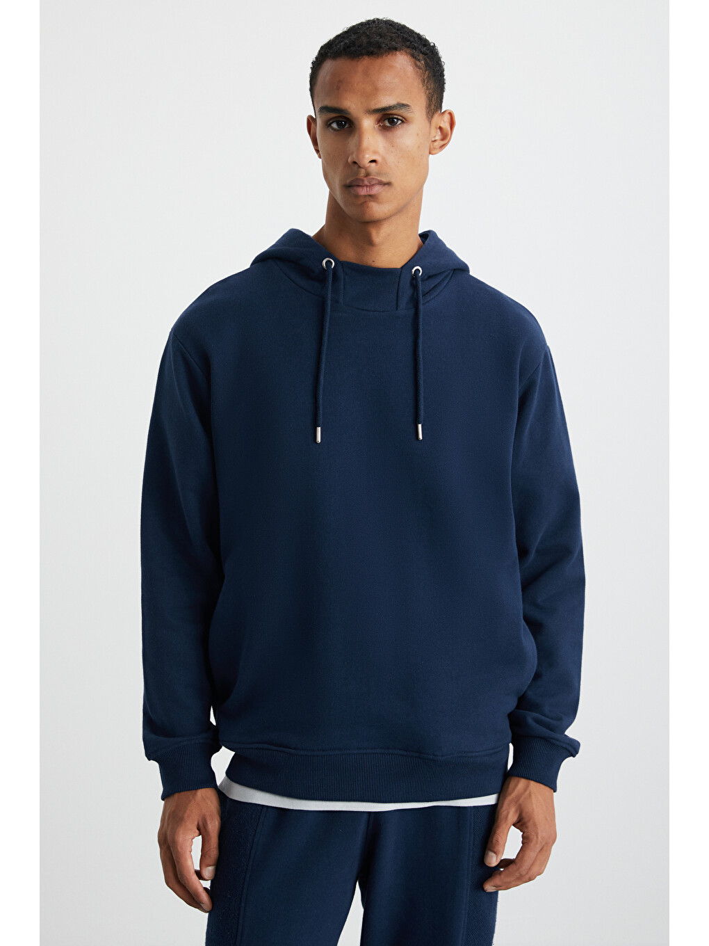 Alessıo Erkek %100 Pamuk Kapüşonlu Kordon Detaylı Oversize Fit Lacivert Sweatshirt