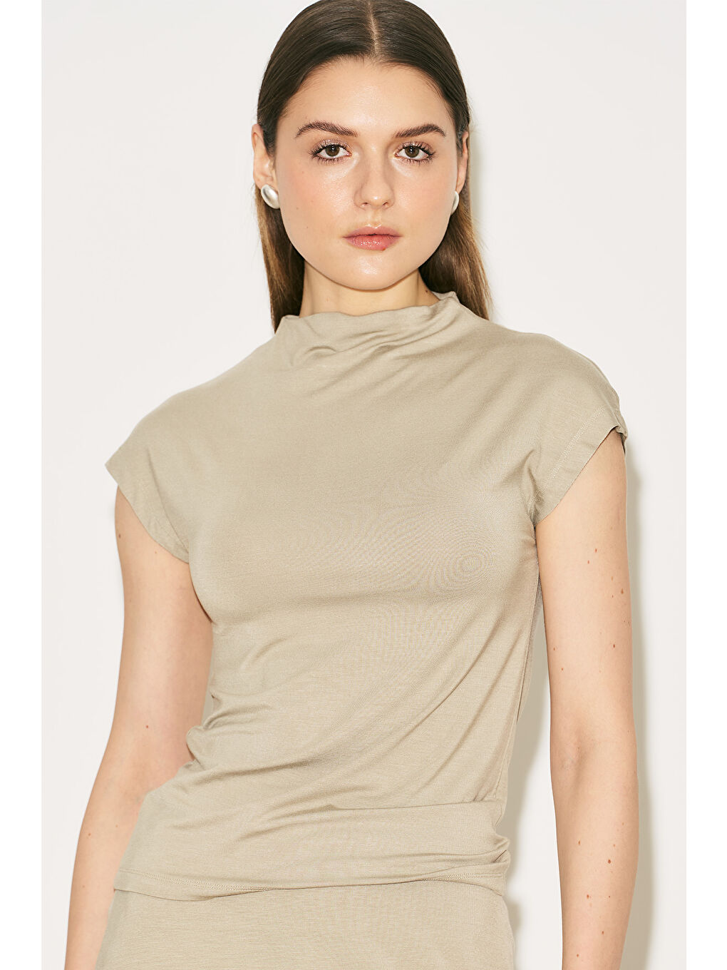 Bej Easy Kolsuz Bluz Taş-1