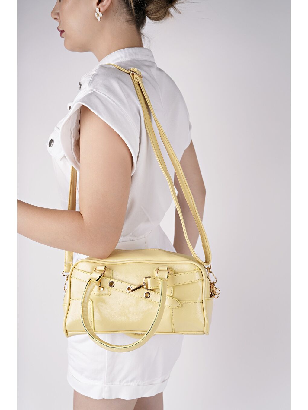 Sarı ROSALİE Kadın Kemer Detaylı El ve Omuz Çantası-2