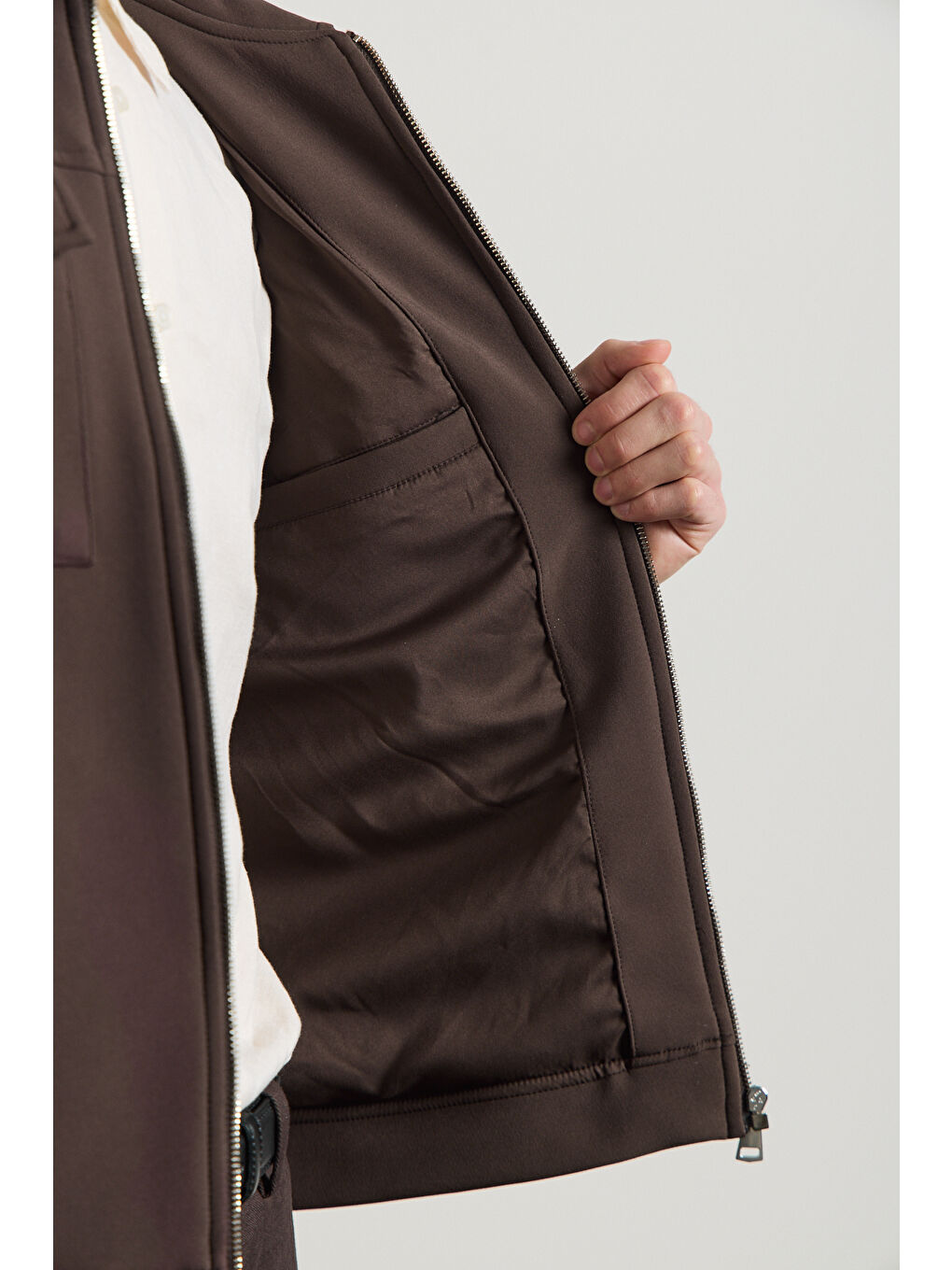 Erkek Standart Kalıp Gömlek Yaka Ceket Kahverengi-6