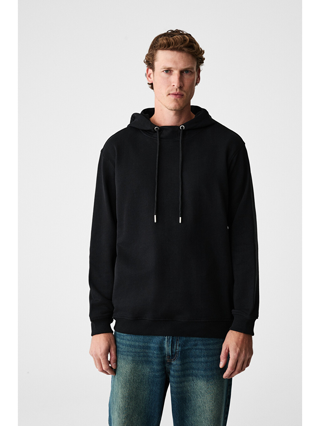 Alessıo Erkek %100 Pamuk Kapüşonlu Kordon Detaylı Oversize Fit Siyah Sweatshirt-4