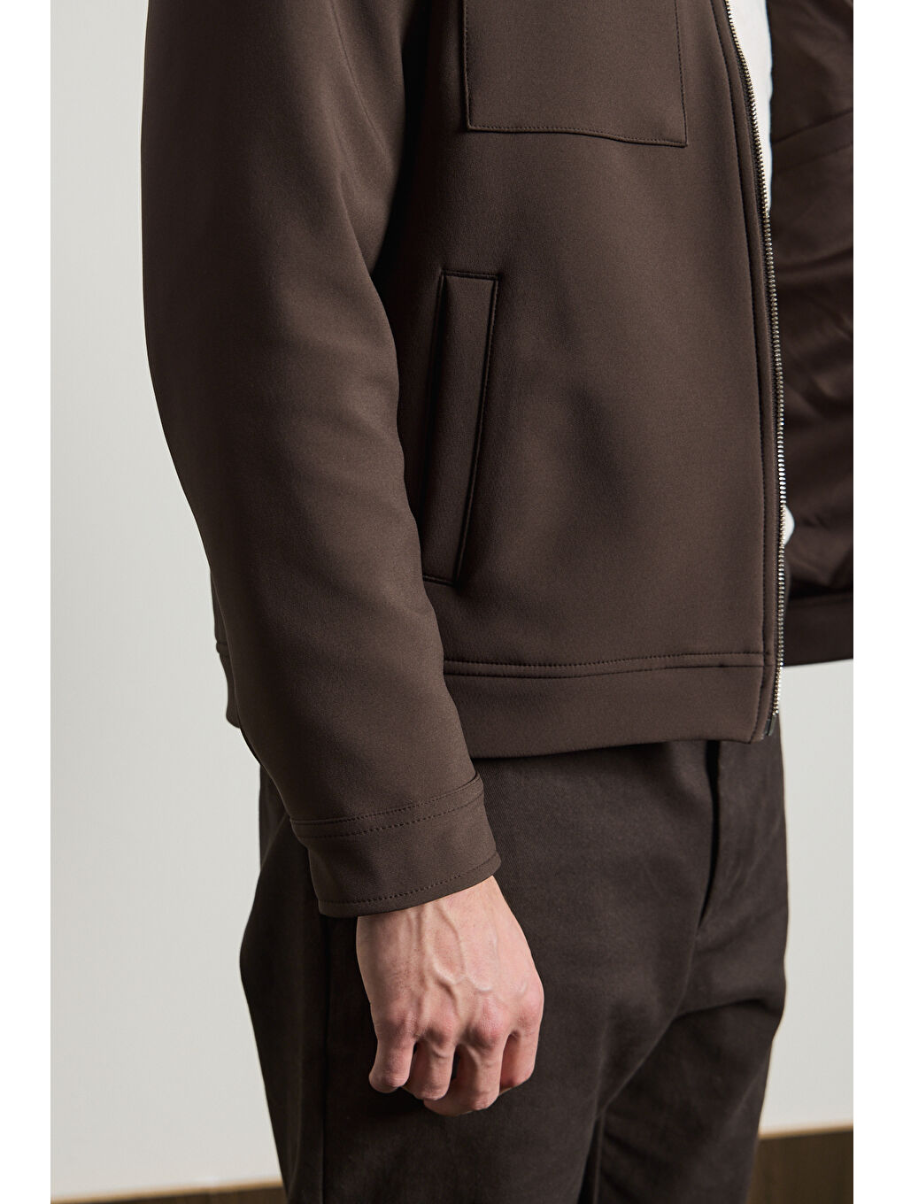 Erkek Standart Kalıp Gömlek Yaka Ceket Kahverengi-7