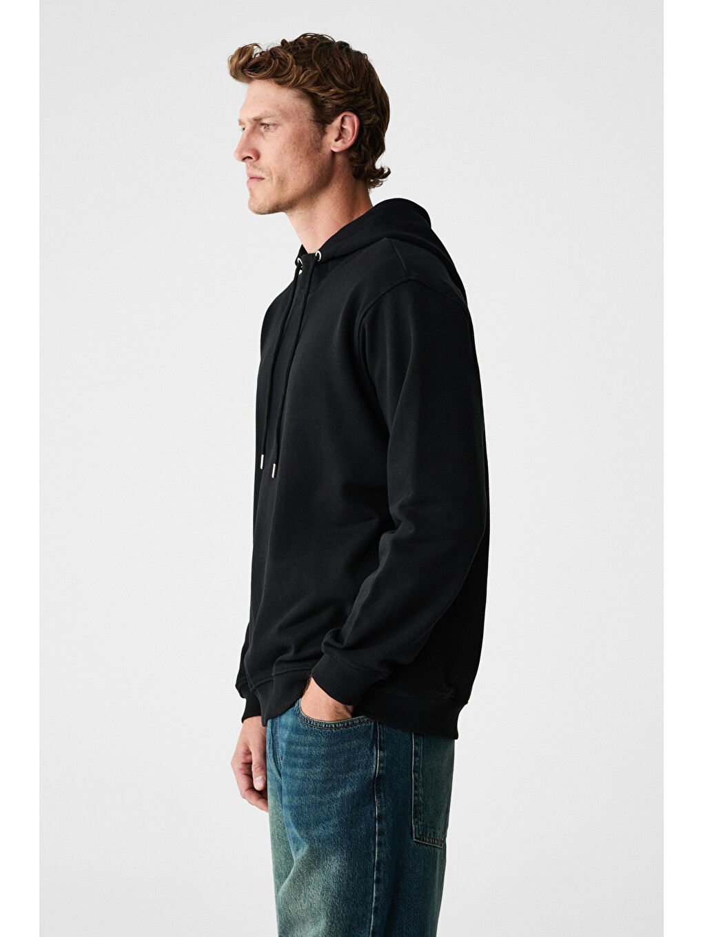 Alessıo Erkek %100 Pamuk Kapüşonlu Kordon Detaylı Oversize Fit Siyah Sweatshirt-5