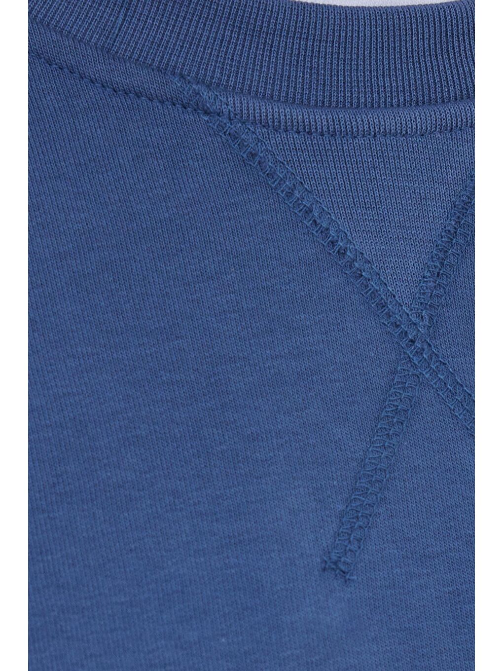 Unisex Relax Fit Rahat Kesim %100 Pamuk Basic İndigo Bisiklet Yaka Sweatshirt-5