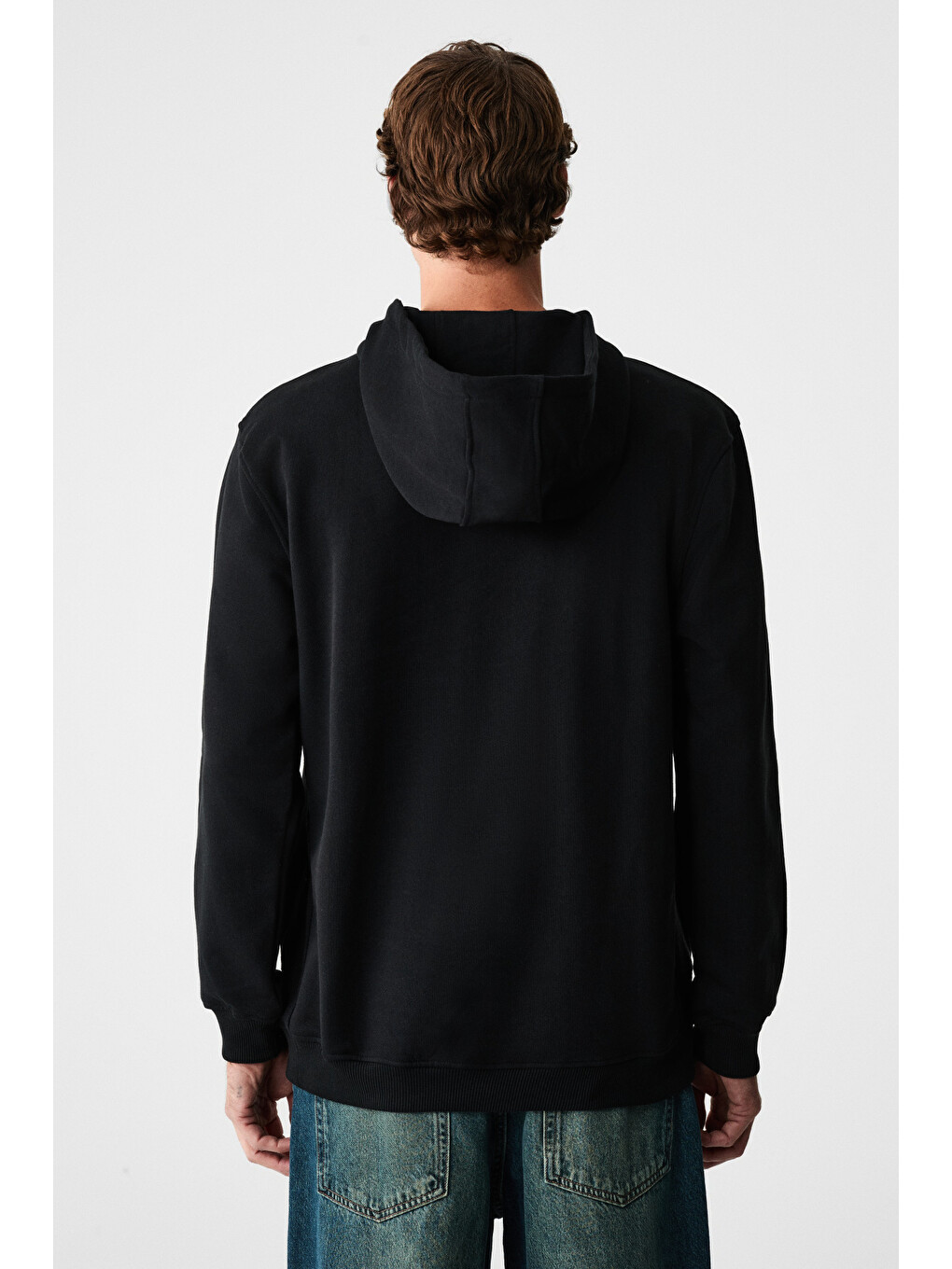 Alessıo Erkek %100 Pamuk Kapüşonlu Kordon Detaylı Oversize Fit Siyah Sweatshirt-6