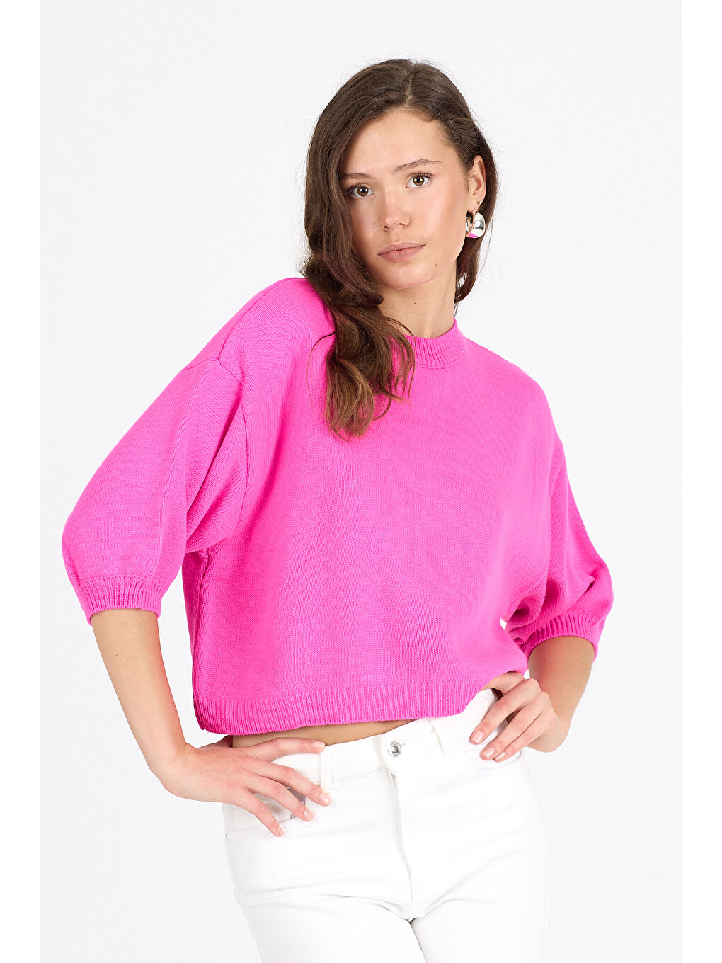 Fuşya Kadın Bisiklet Yaka Triko Bluz 048 (Standart Beden s-m-l-xl Beden Uyumludur)-2