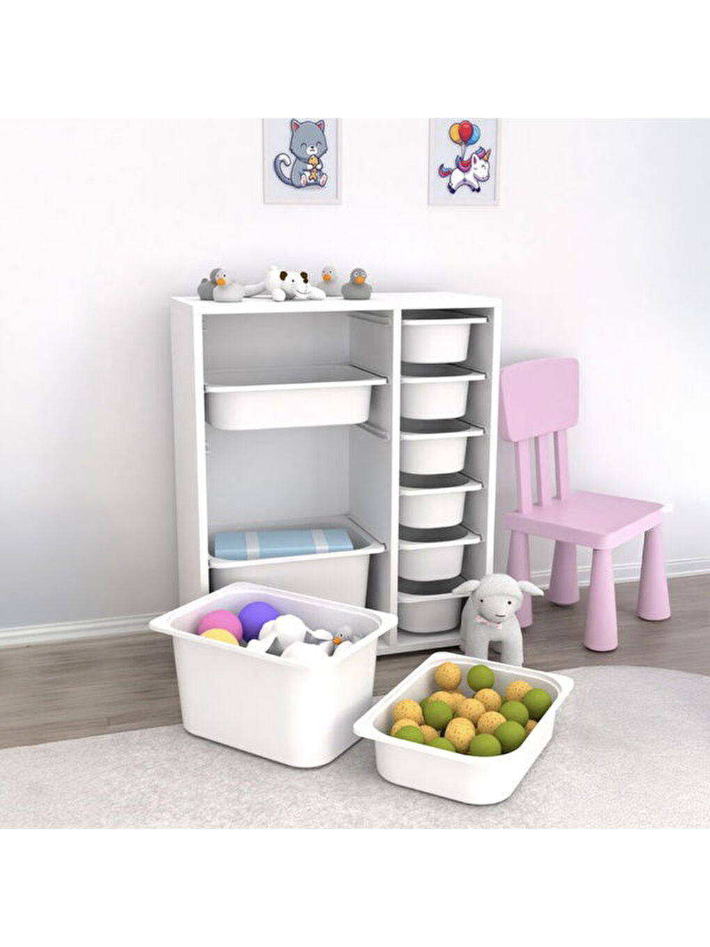 10 Sepetli Çok Amaçlı Oyuncak Dolabı - Beyaz - 83x30x69,5 cm