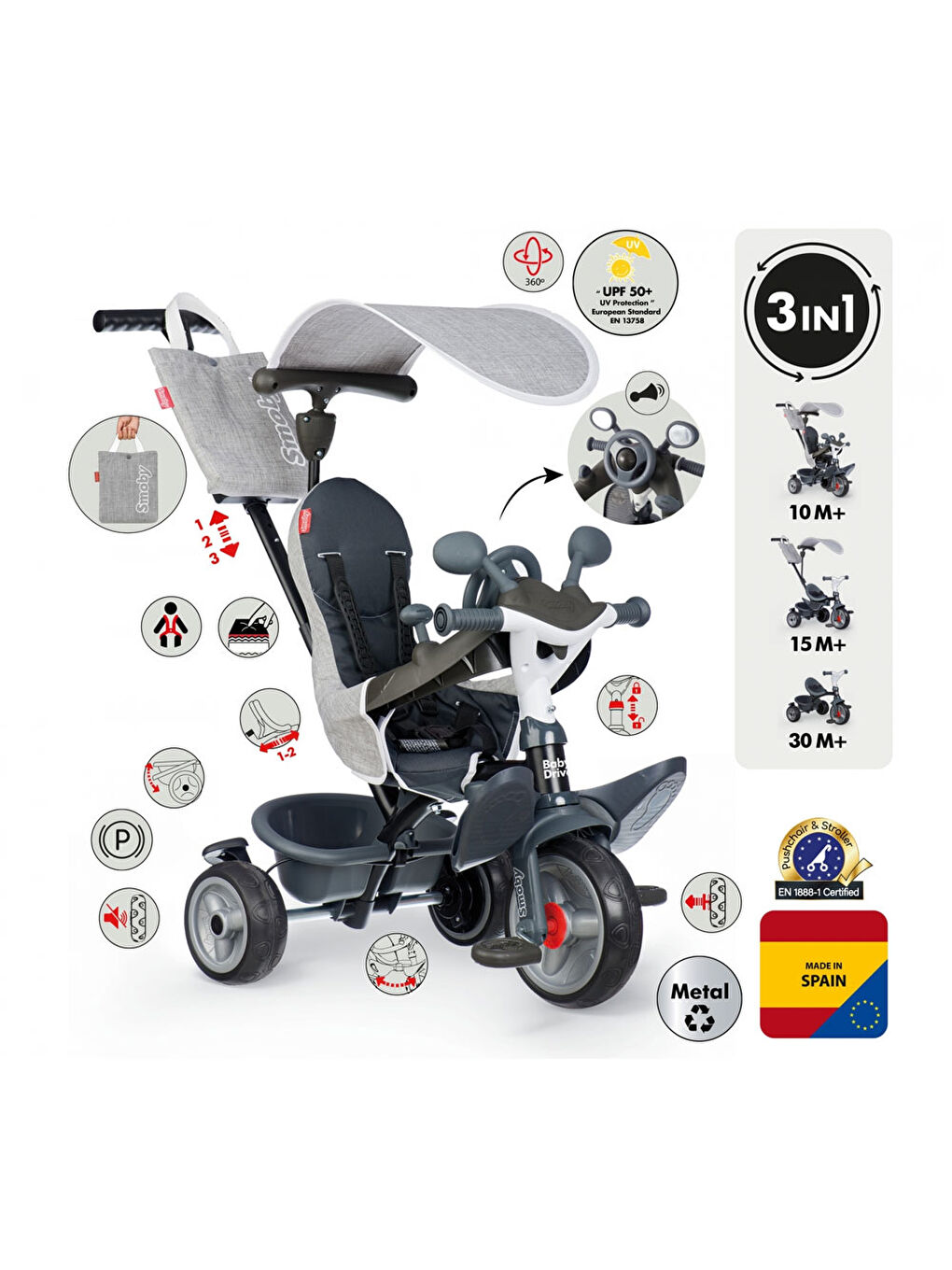 Baby Driver Gri Üç Tekerlekli Bisiklet 7600741503-5