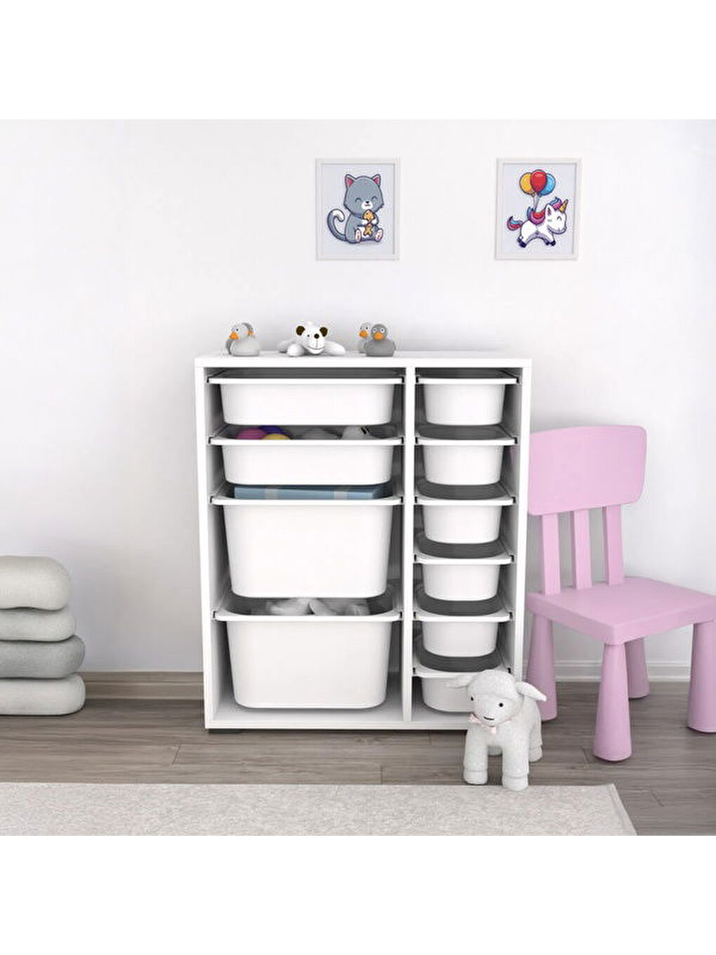 10 Sepetli Çok Amaçlı Oyuncak Dolabı - Beyaz - 83x30x69,5 cm-5