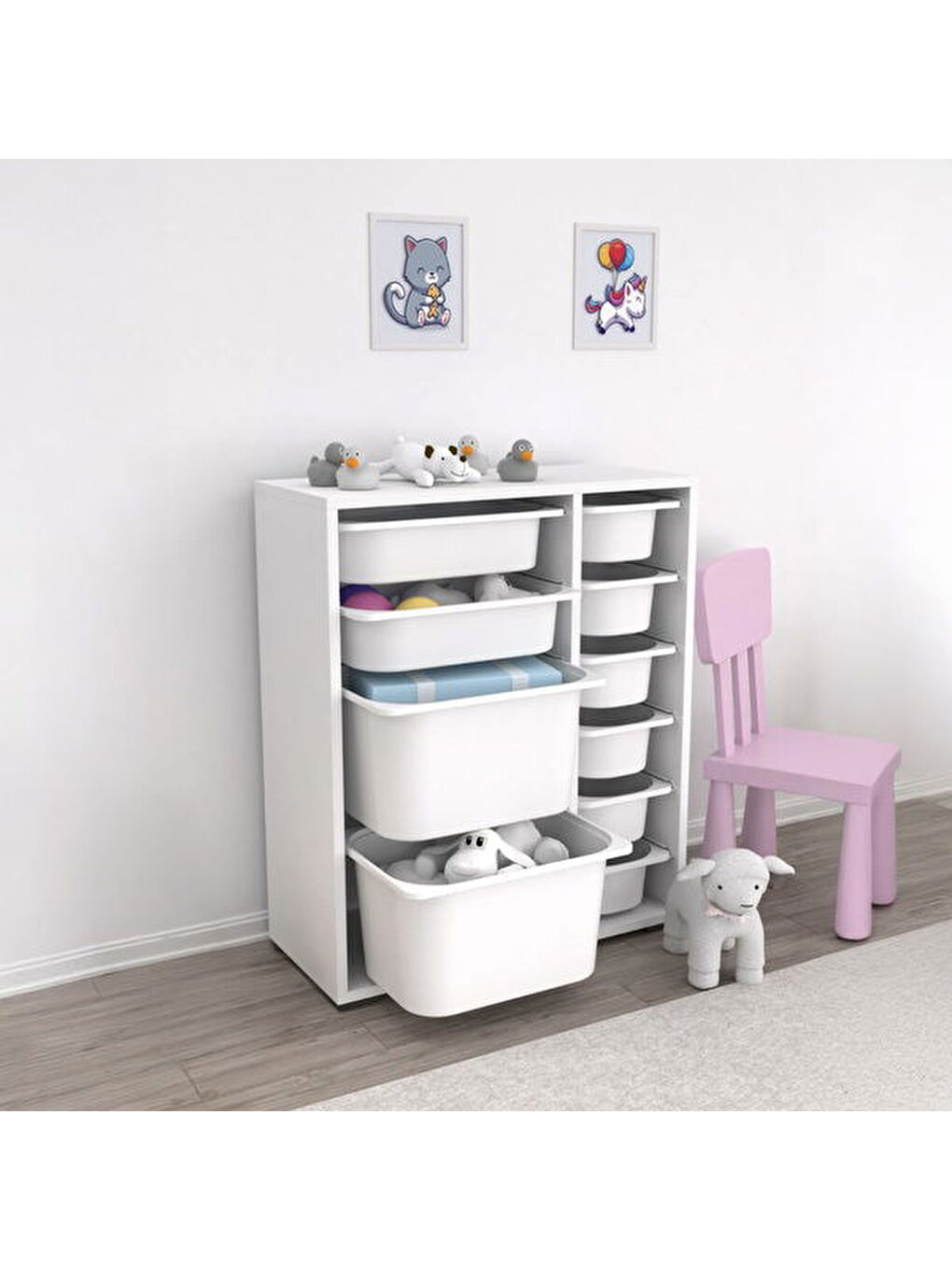 10 Sepetli Çok Amaçlı Oyuncak Dolabı - Beyaz - 83x30x69,5 cm-6