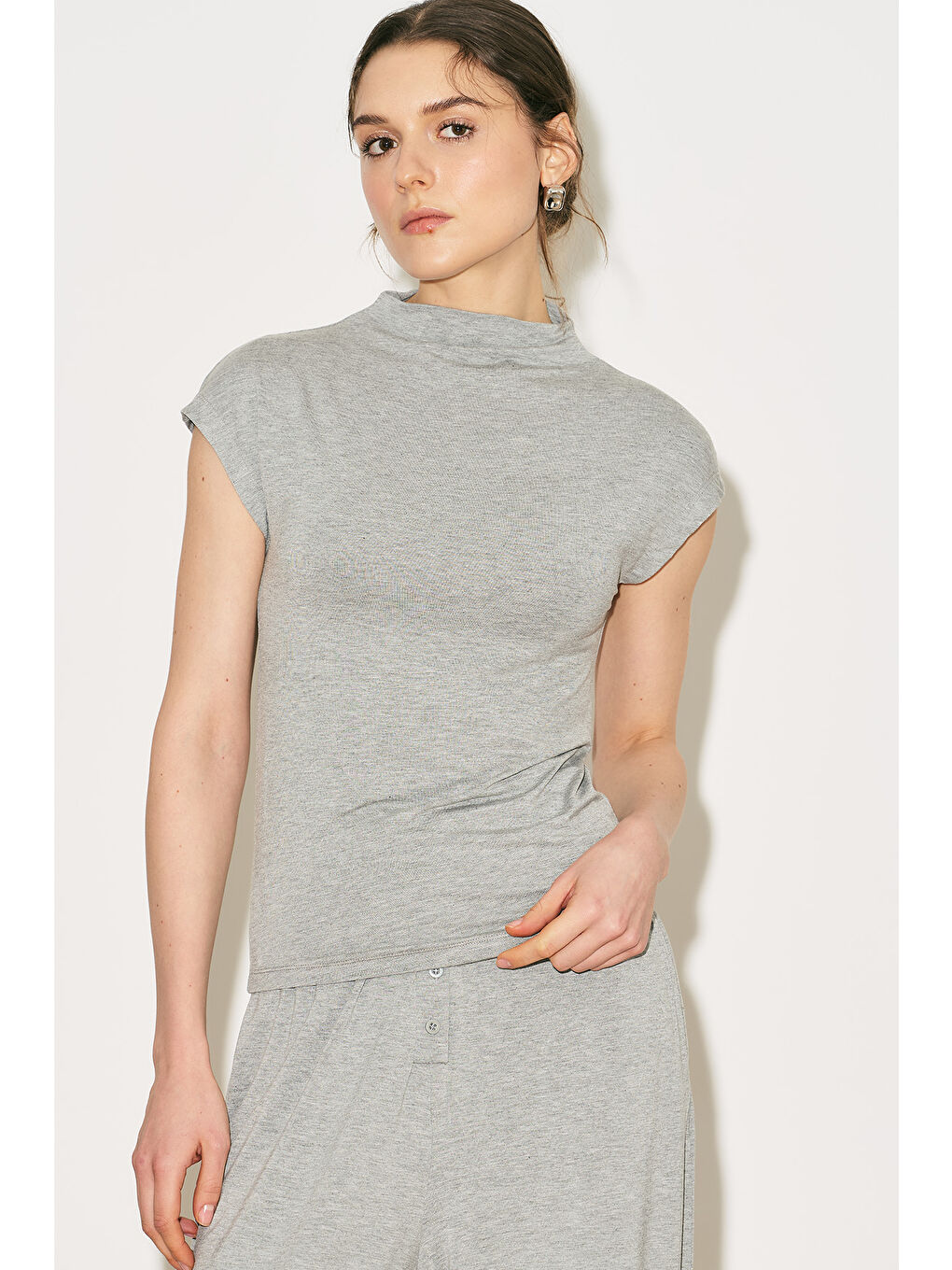 Easy Kolsuz Bluz Gri Melanj