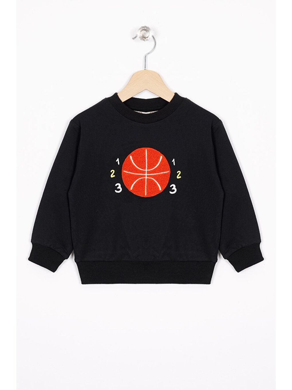 Zepkids Siyah Basket Topu Nakışlı Siyah Renk Erkek Çocuk Sweatshirt