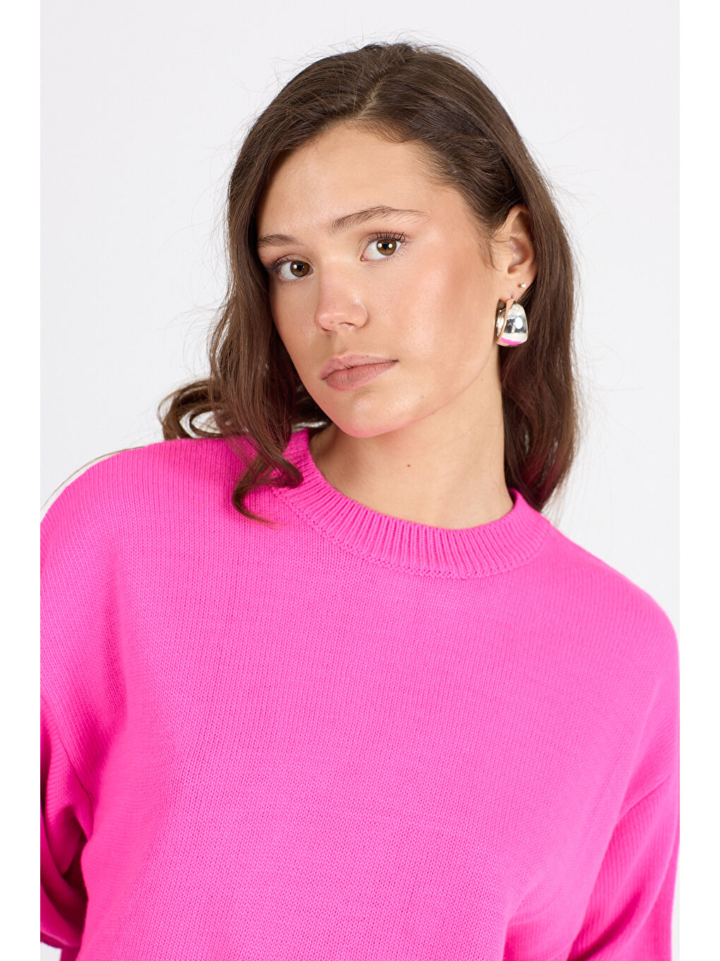 Fuşya Kadın Bisiklet Yaka Triko Bluz 048 (Standart Beden s-m-l-xl Beden Uyumludur)-3