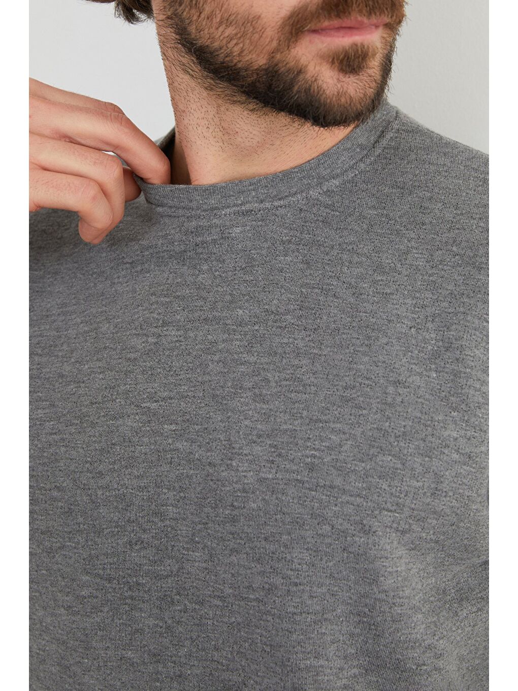 Antrasit 3 İplik Basic Bisiklet Yaka Sweatshirt-2