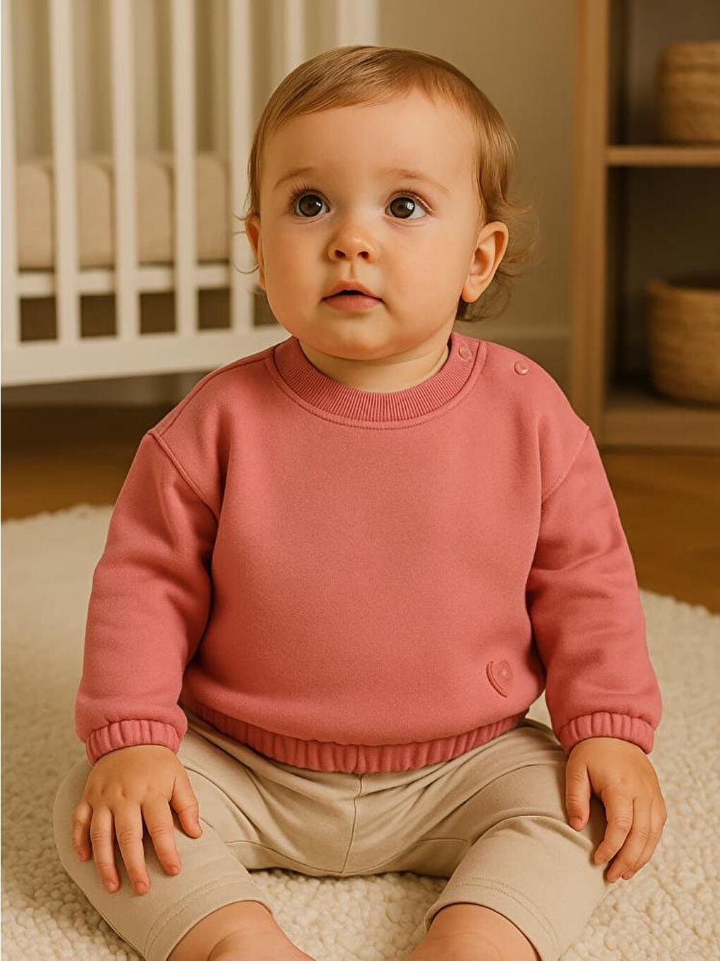 Kahverengi Baby Kalp Nakışlı Basic 6-18 Ay Sweatshirt-2