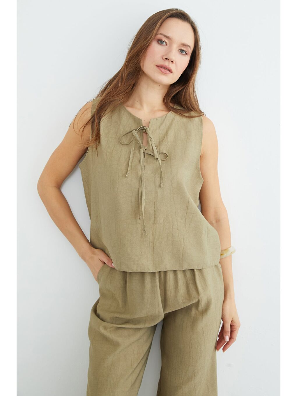 Yeşil Önü Bağlamalı Krinkıl Cepli 2 Li Takım-1