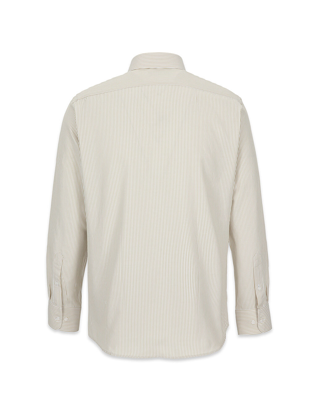Bej Uzun Kol Slim Fit Çizgili Klasik Yaka Pamuklu Kolay Ütülenebilir Gömlek-1