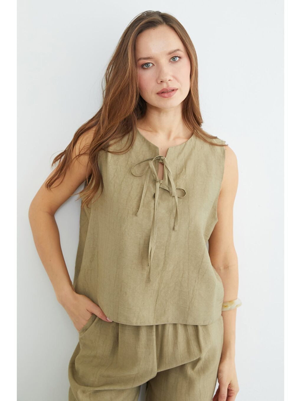 Yeşil Önü Bağlamalı Krinkıl Cepli 2 Li Takım-4