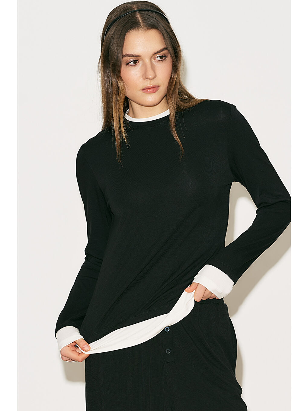 Easy Kontrast Uzun Kol Bluz Siyah-2