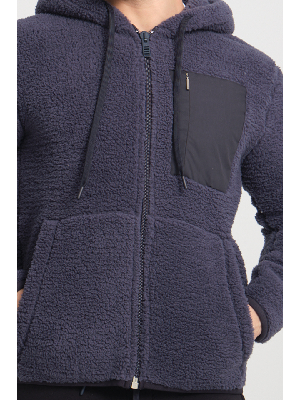 Lacivert Fermuarlı Kapüşonlu Pelüş Sweatshirt-1