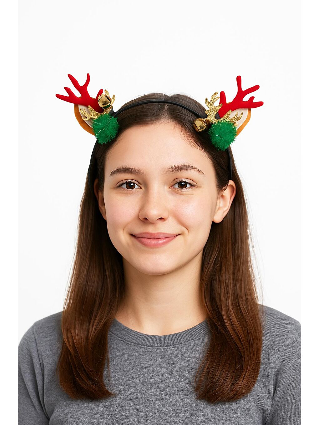 Kırmızı Yılbaşı Zarif Geyik Boynuzu Zilli Taç