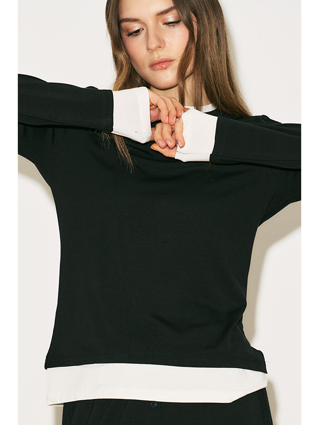 Easy Kontrast Uzun Kol Bluz Siyah-3