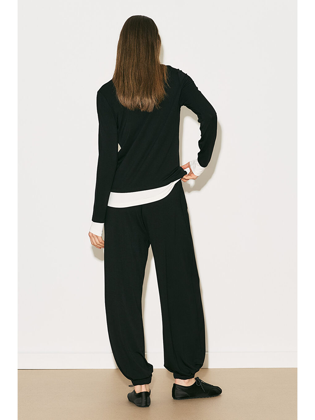 Easy Kontrast Uzun Kol Bluz Siyah-4