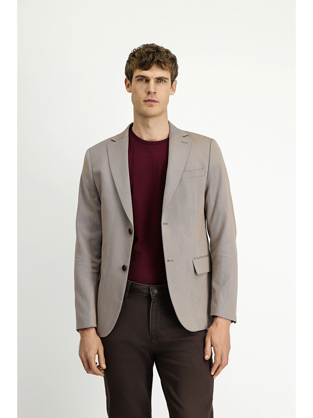 Kahverengi Regular Fit Klasik Desenli Ceket-3