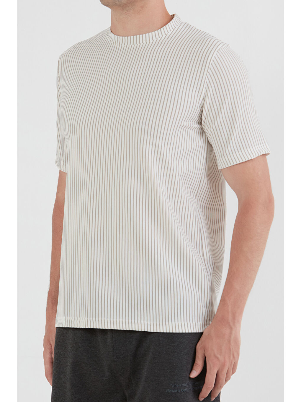 Gri Çizgili Jakarlı Bisiklet Yaka Tişört-4