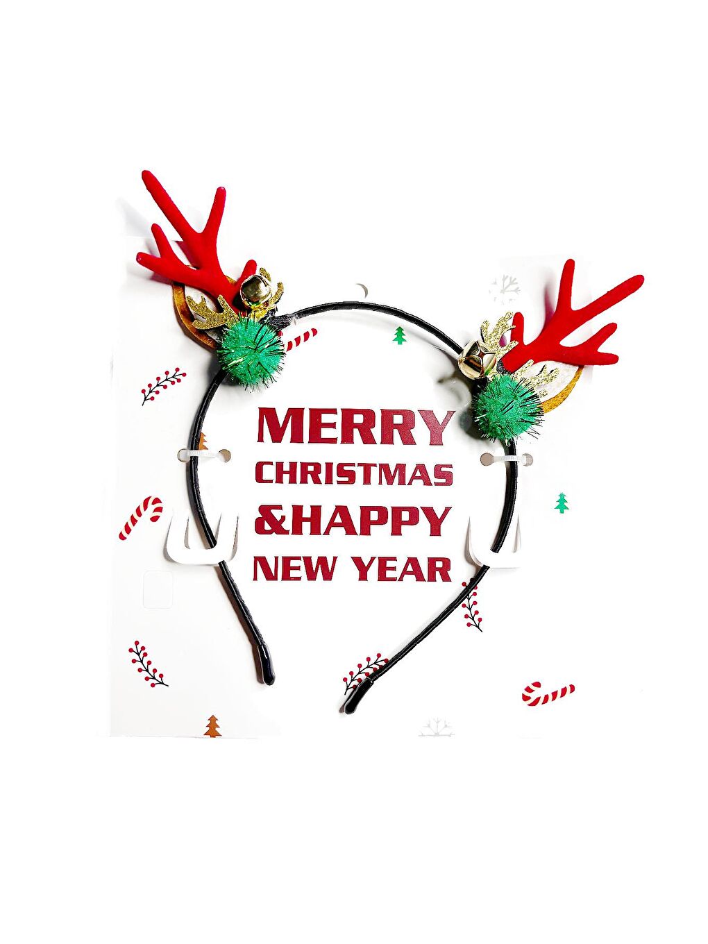 Kırmızı Yılbaşı Zarif Geyik Boynuzu Zilli Taç-1