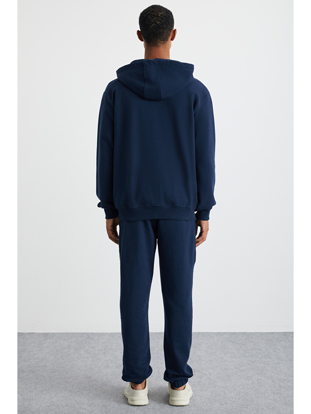 Alessıo Erkek %100 Pamuk Kapüşonlu Kordon Detaylı Oversize Fit Lacivert Sweatshirt-4