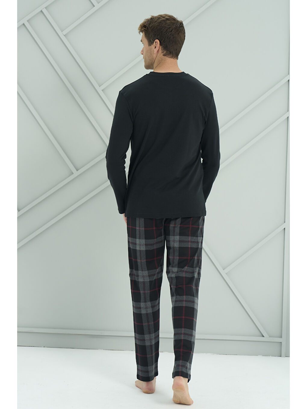 Erkek Interlok Penye Uzun Kol Pijama Takımı 2233 Siyah-1