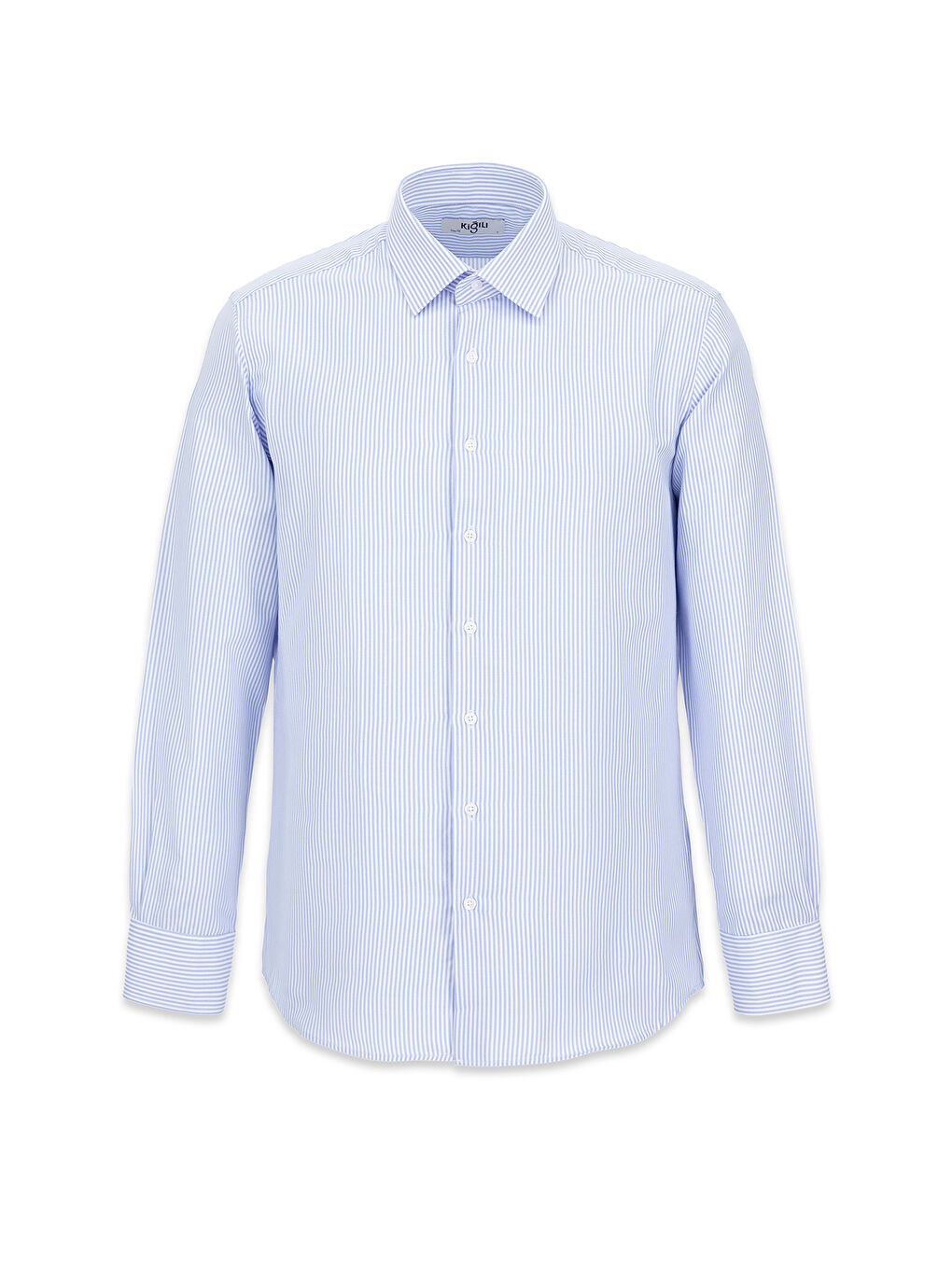 Mavi Uzun Kol Slim Fit Çizgili Klasik Yaka Pamuklu Kolay Ütülenebilir Gömlek