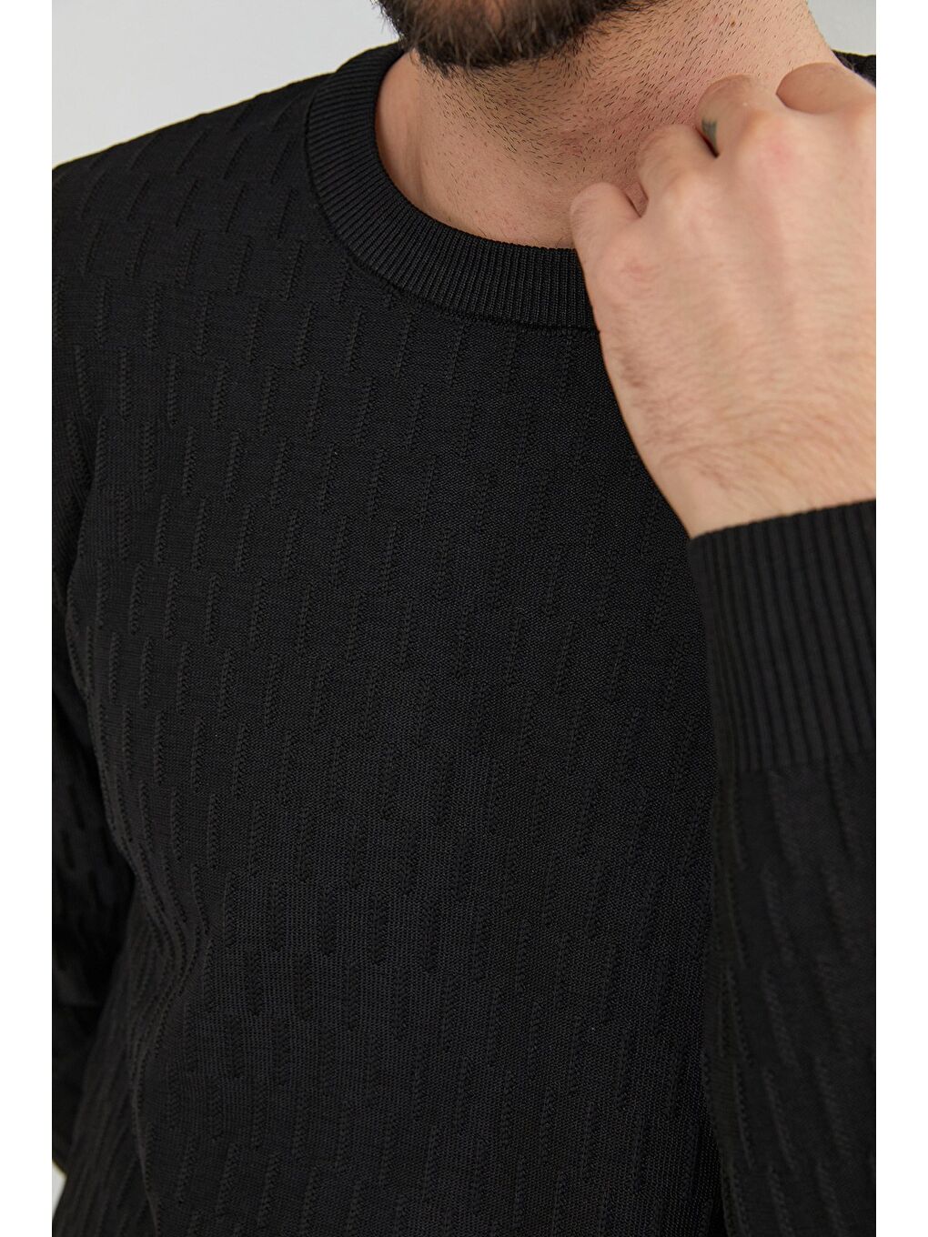 Siyah Basic Bisiklet Yaka Triko Kazak-3