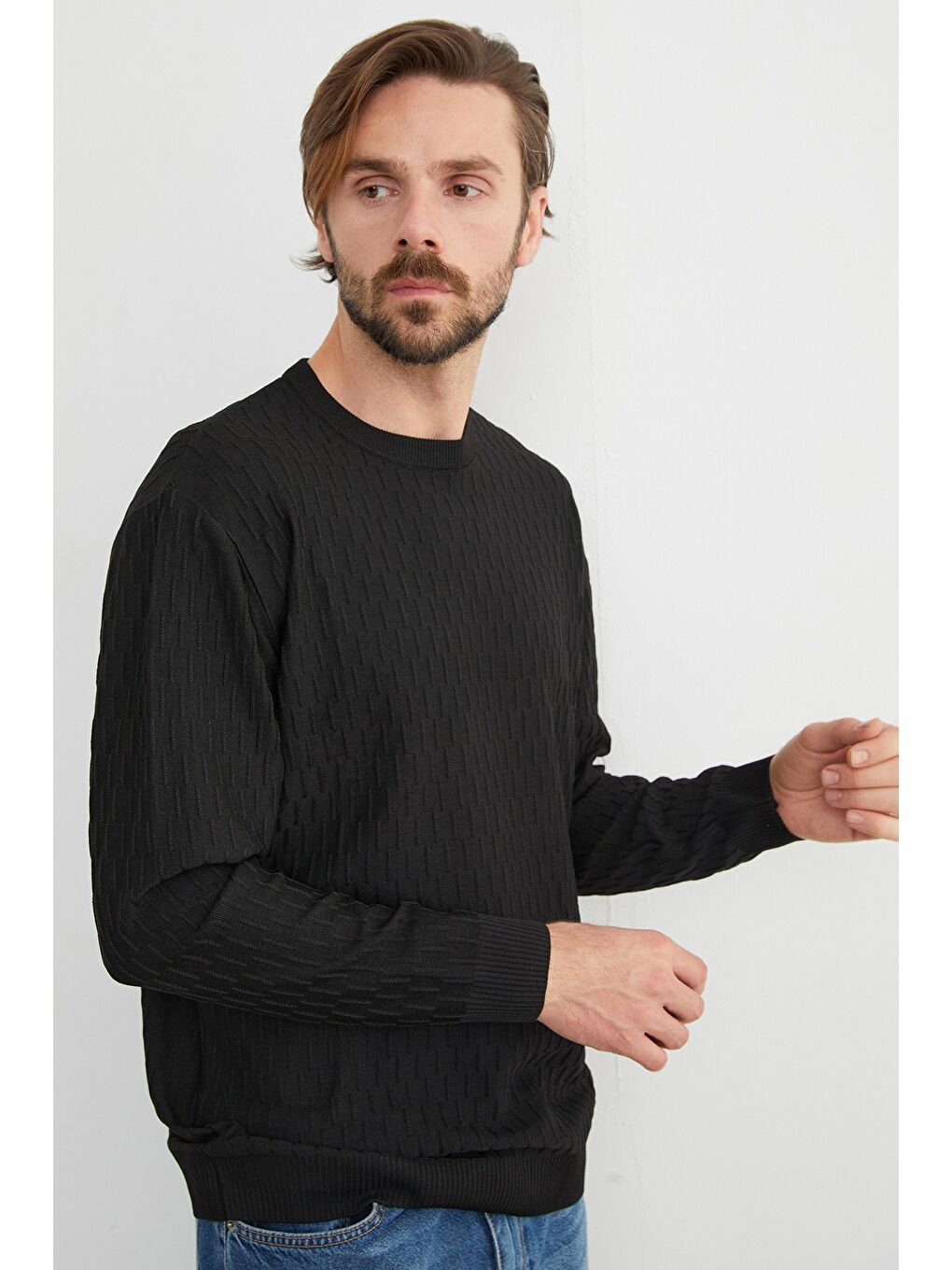 Siyah Basic Bisiklet Yaka Triko Kazak-4