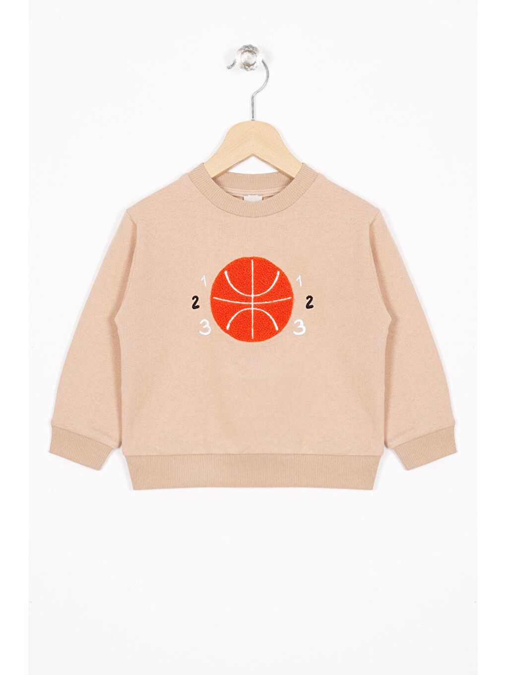 Zepkids Bej Basket Topu Nakışlı Bej Renk Erkek Çocuk Sweatshirt