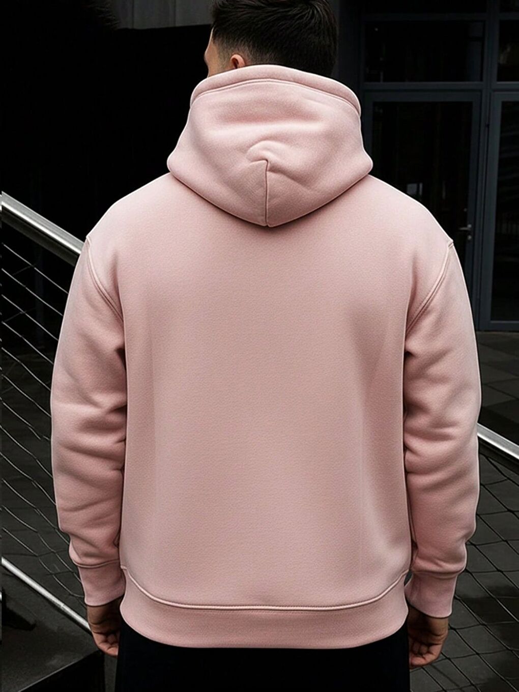 Erkek Pembe Bol Kalıp Sweatshirt Uzun Kollu Hoodie-1